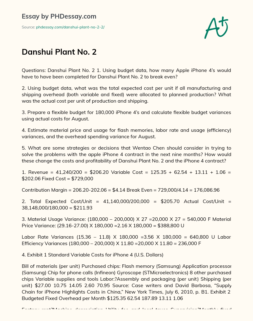 Danshui Plant No. 2 essay
