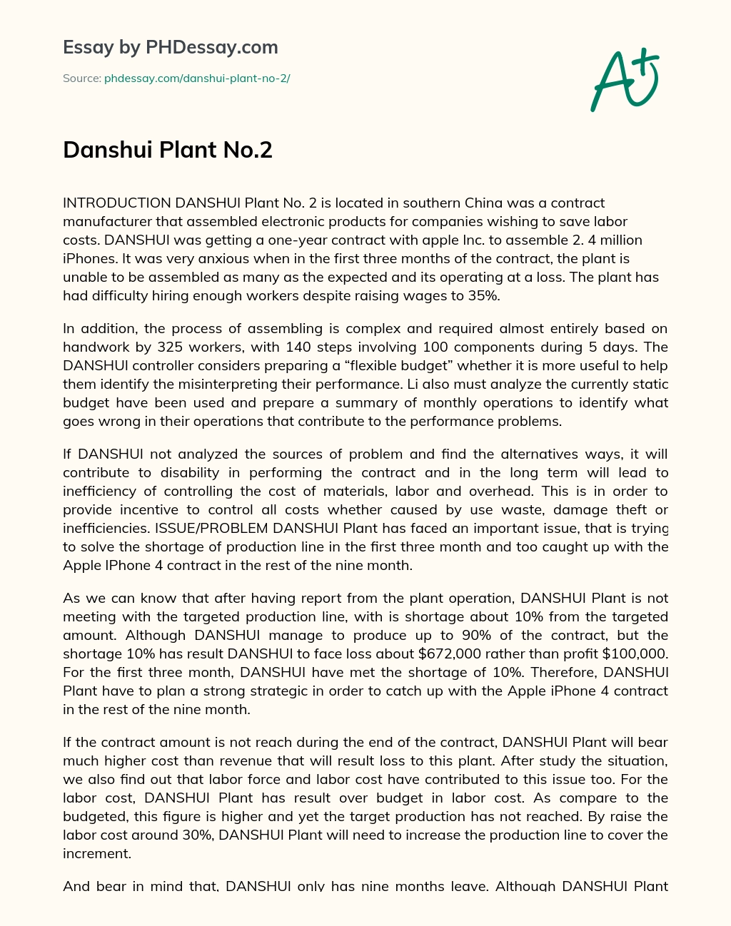 Danshui Plant No.2 essay