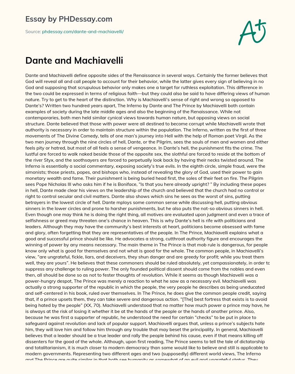 Dante and Machiavelli essay