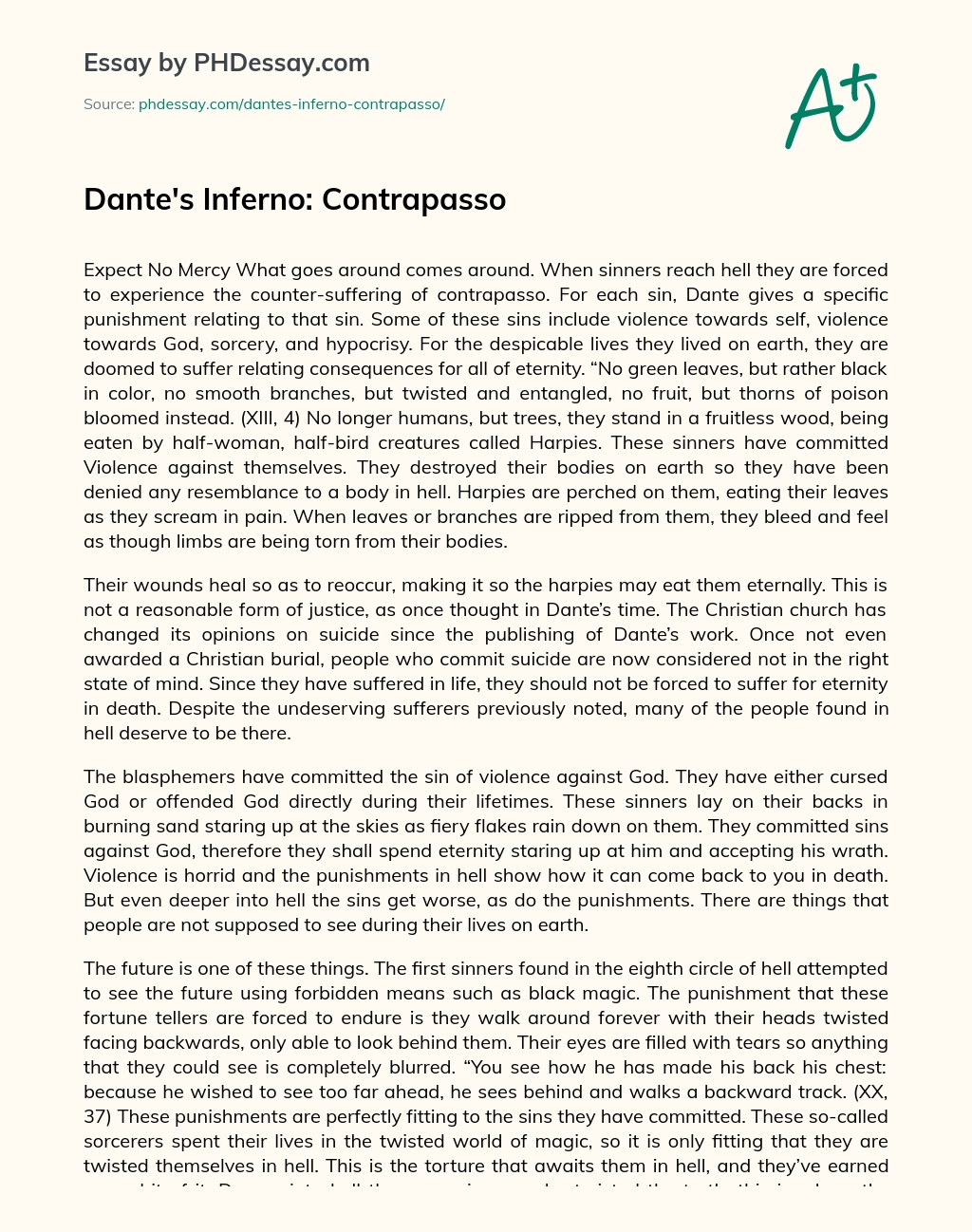 Dante’s Inferno: Contrapasso essay