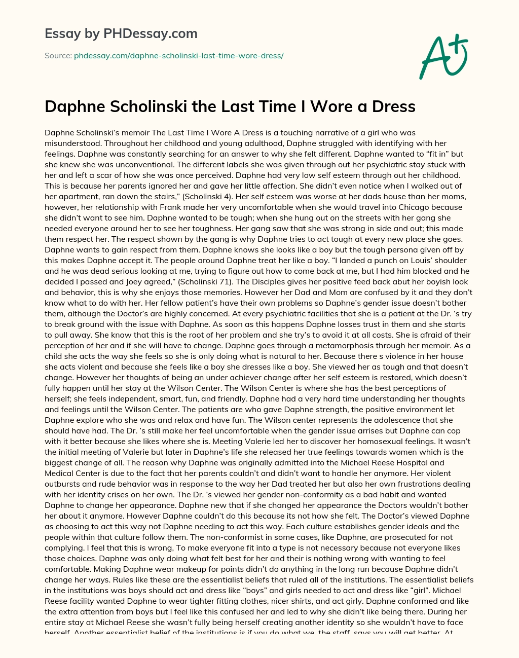 Daphne Scholinski the Last Time I Wore a Dress essay