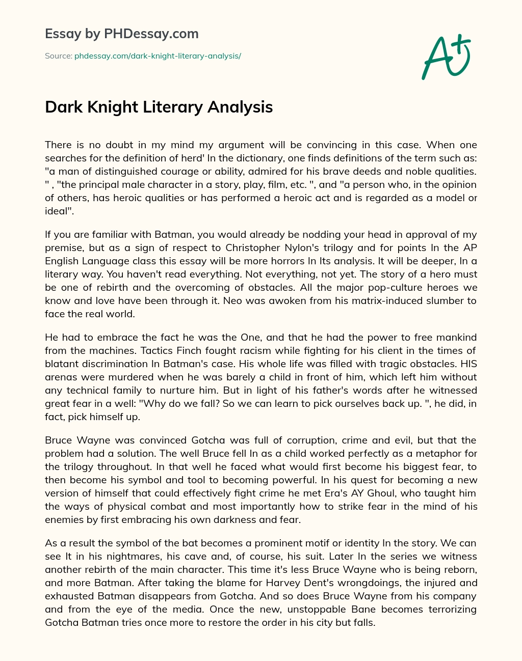 Dark Knight Literary Analysis essay