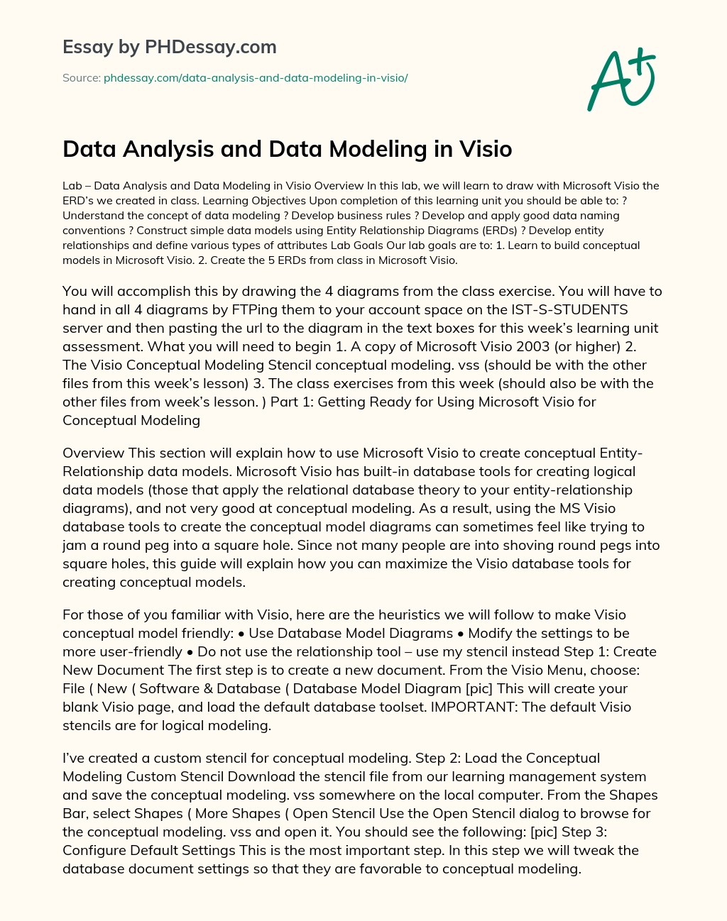 Data Analysis and Data Modeling in Visio essay
