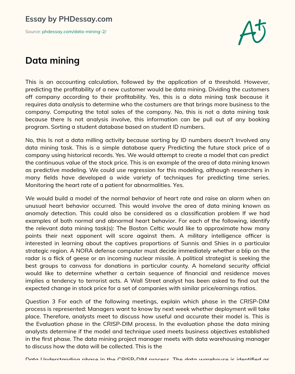 Data Mining and Health: Monitoring Heart Rate for Abnormalities essay