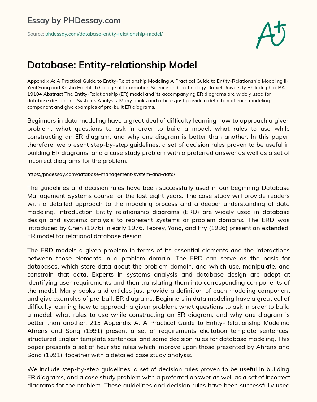 Database: Entity-relationship Model essay