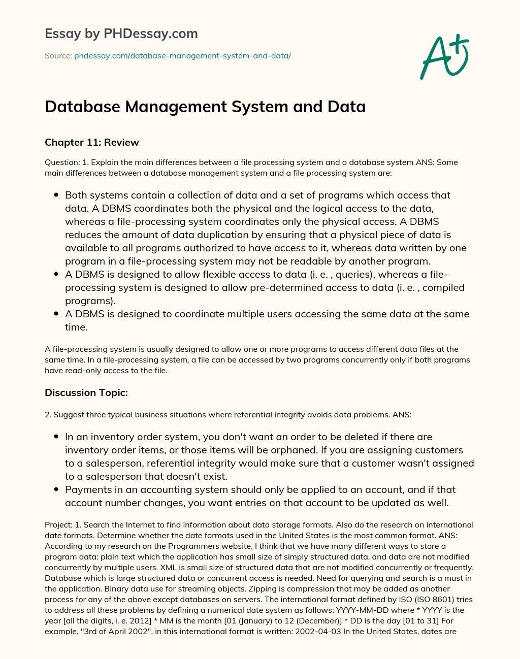 Database Management System and Data essay