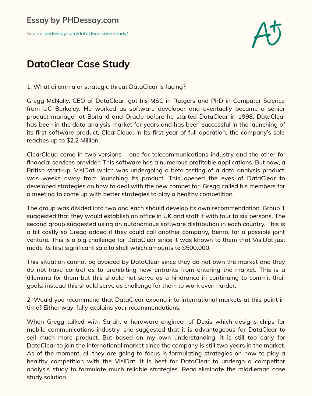 DataClear Case Study essay