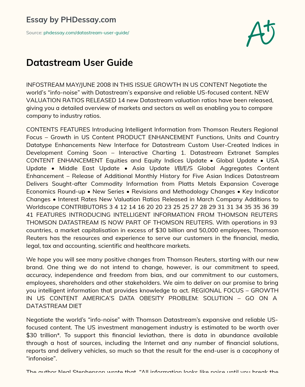Datastream User Guide essay