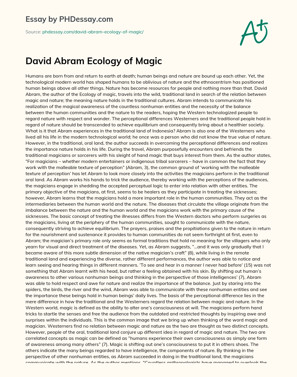 David Abram Ecology of Magic essay