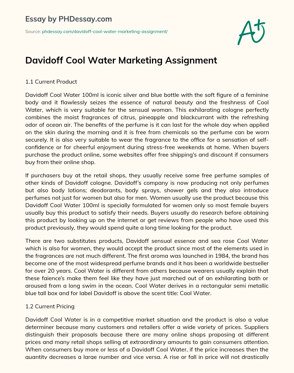 Davidoff Cool Water Marketing Assignment essay