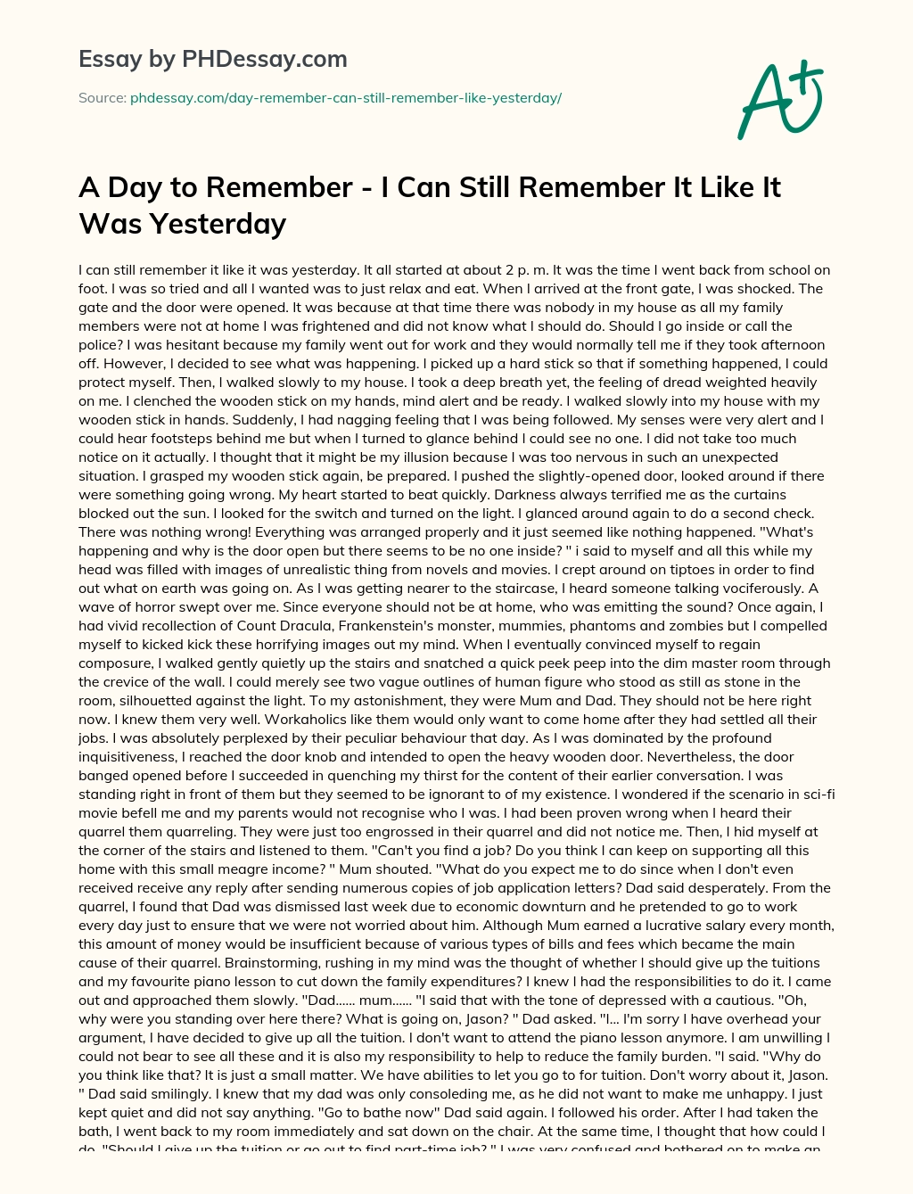 A Day to Remember – I Can Still Remember It Like It Was Yesterday essay