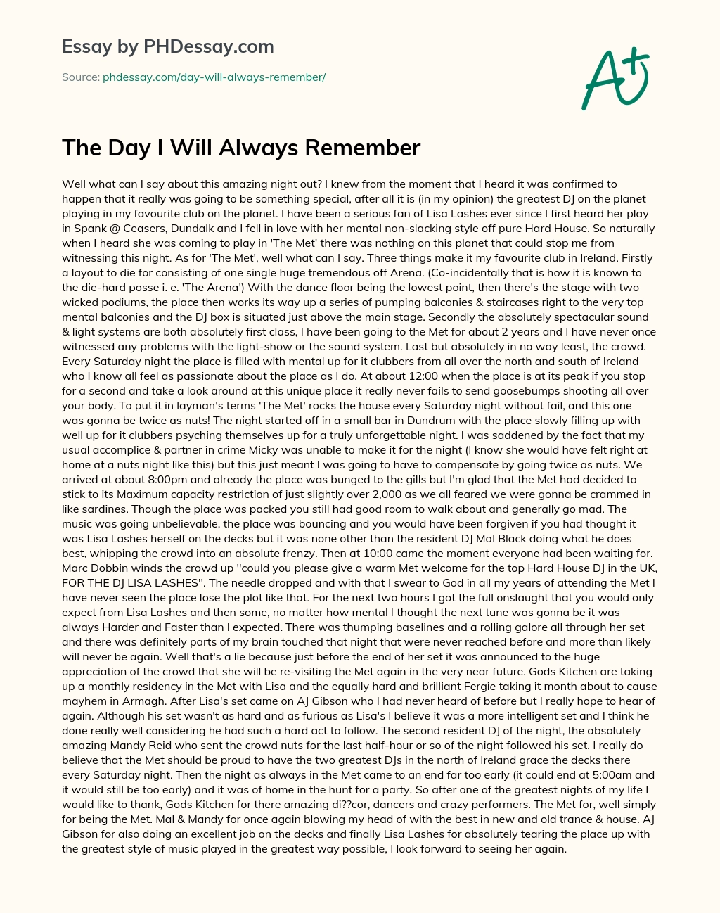 essay on a day i will always remember
