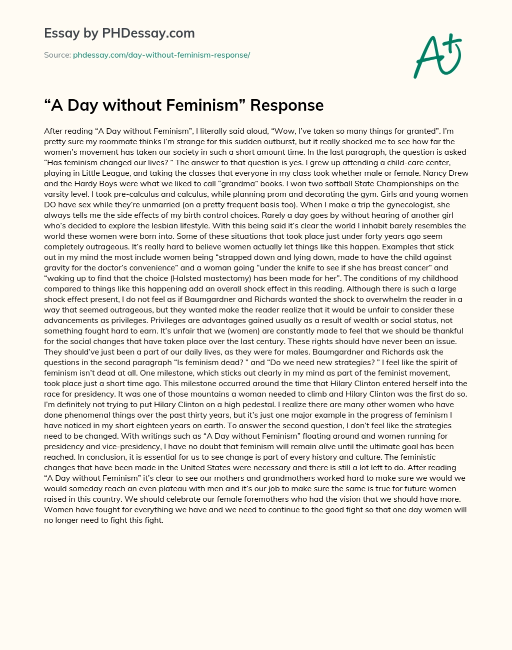 A Day without Feminism Response essay