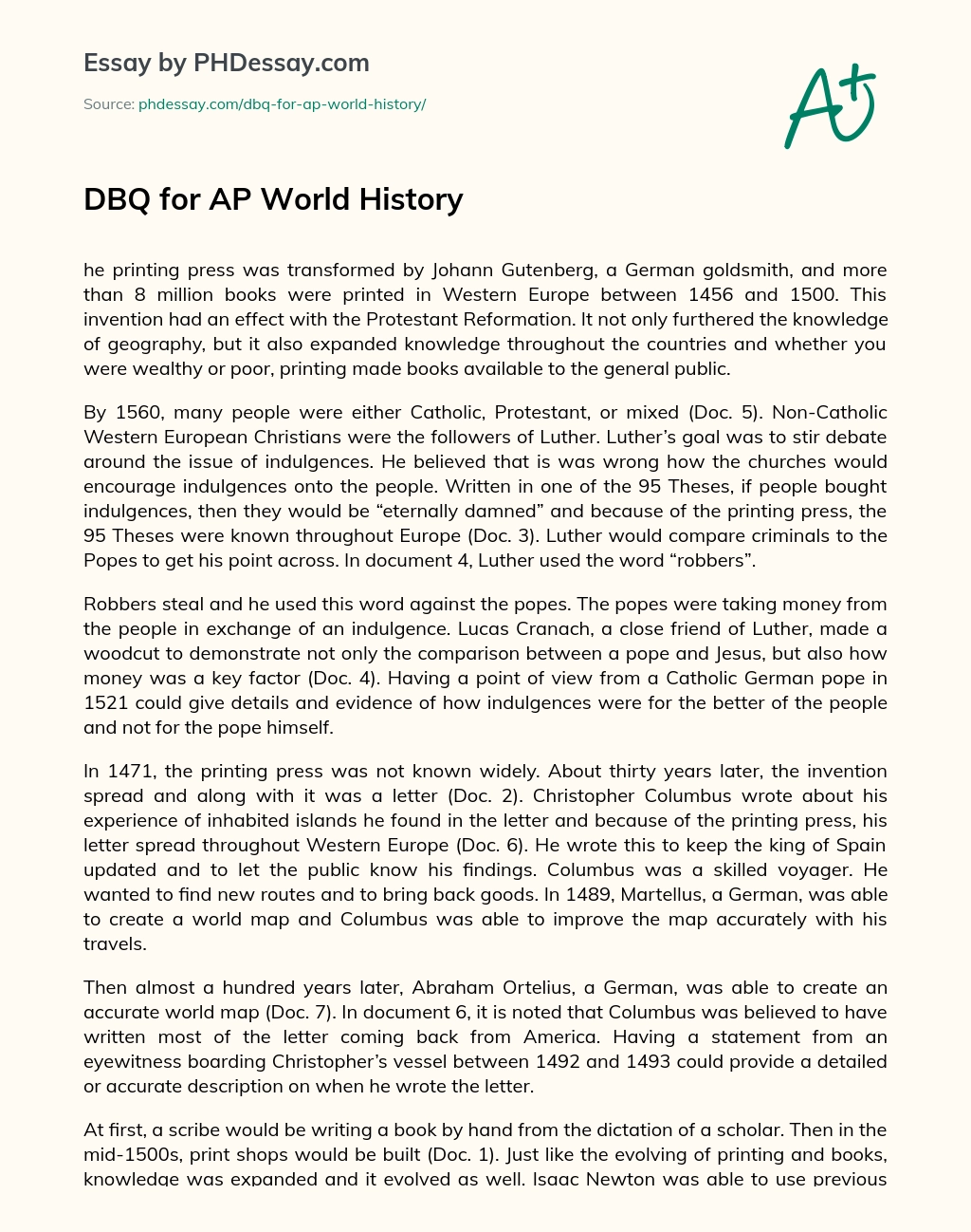 DBQ for AP World History essay