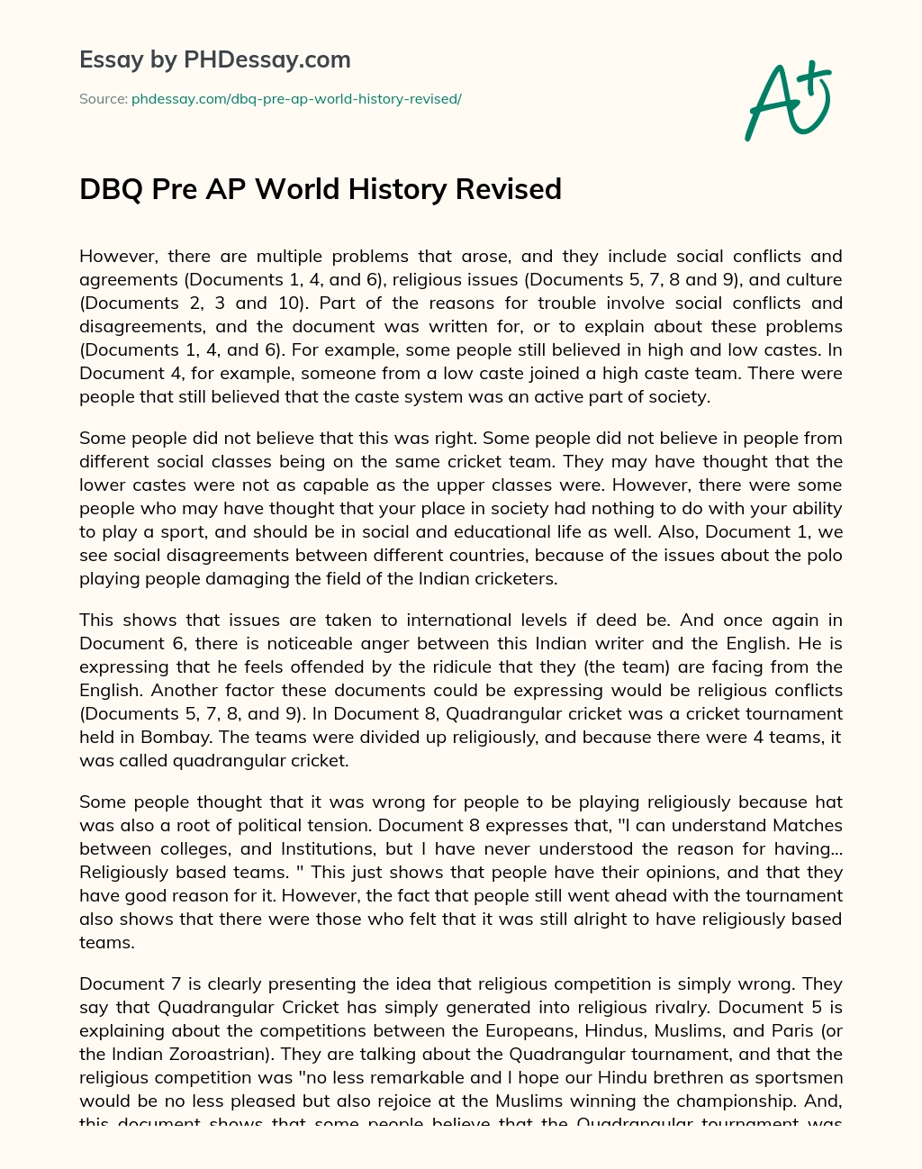 DBQ Pre AP World History Revised essay