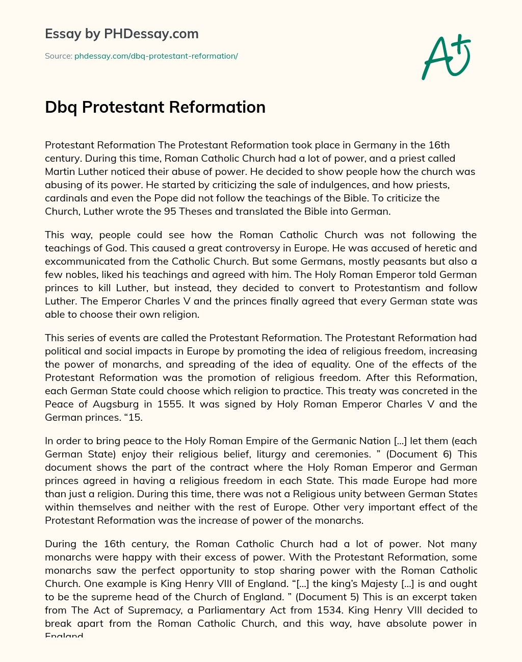Dbq Protestant Reformation essay