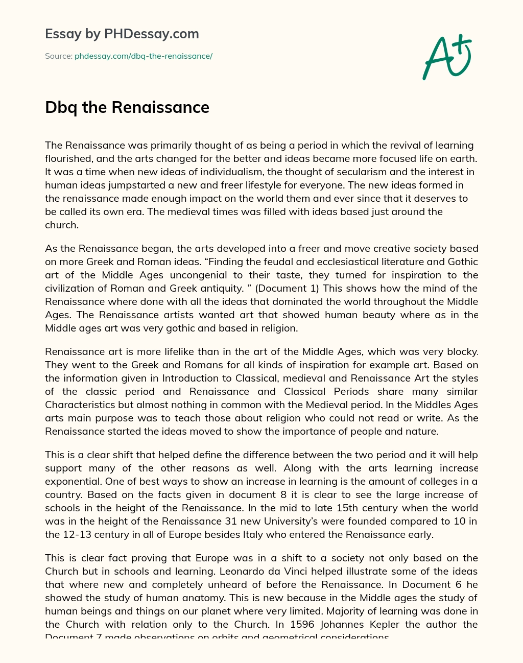 Dbq the Renaissance essay