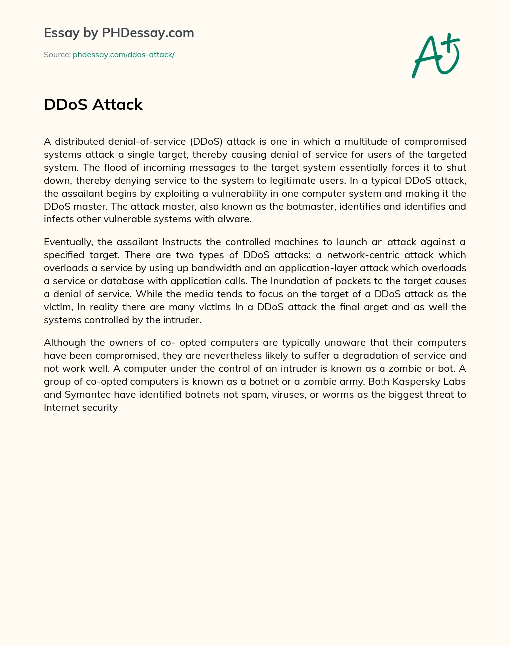 Understanding Distributed Denial-of-Service (DDoS) Attacks essay