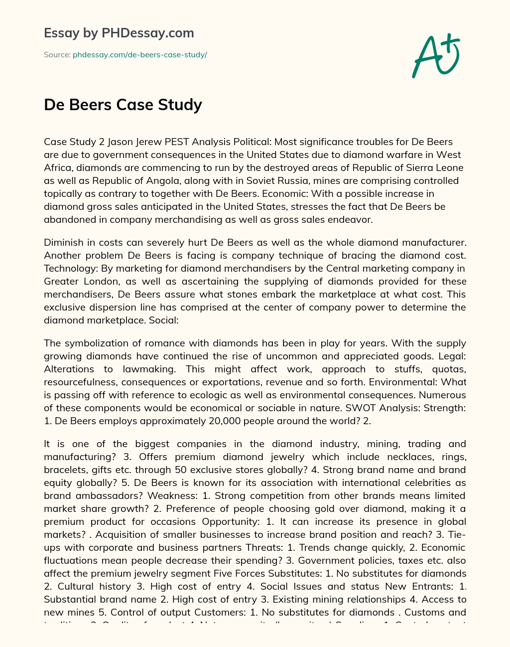 De Beers Case Study essay