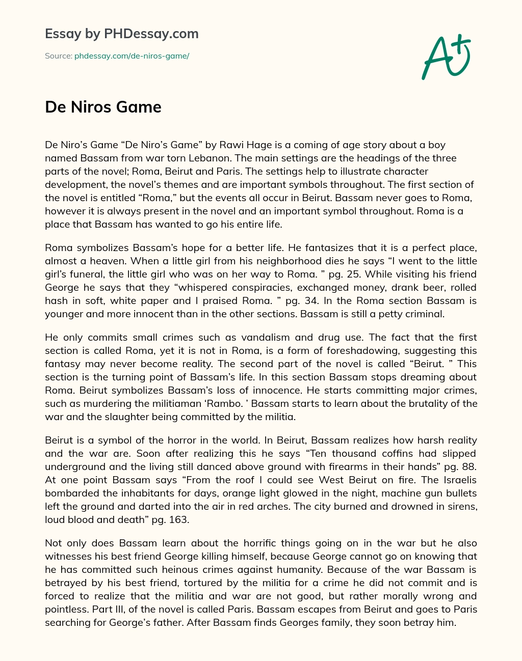De Niros Game essay