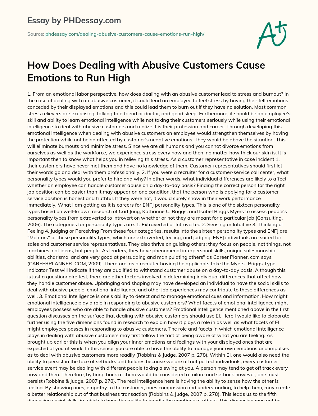 How Does Dealing with Abusive Customers Cause Emotions to Run High essay