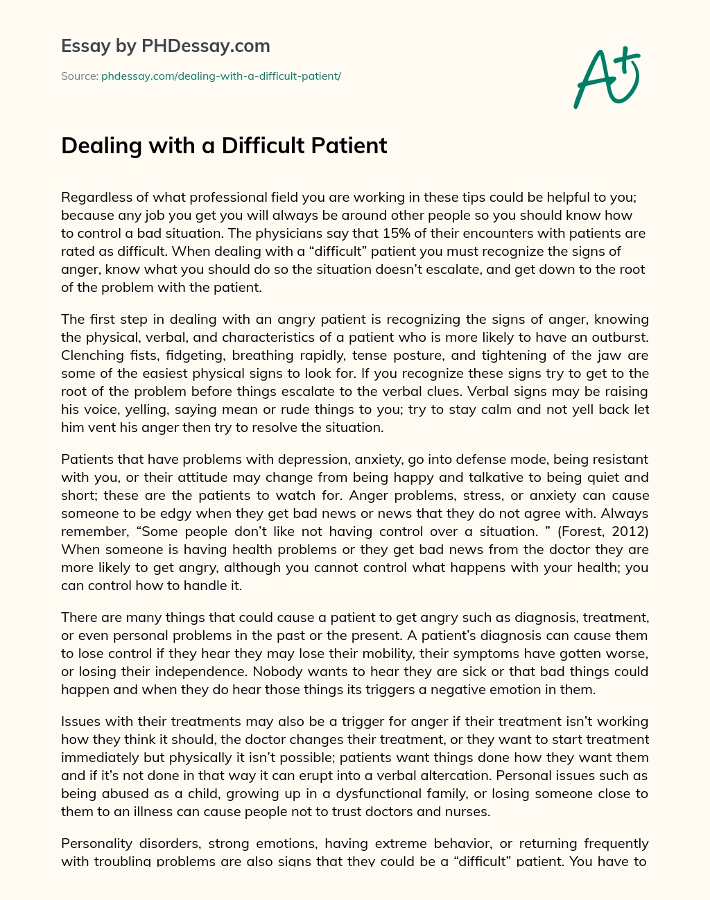 Dealing with a Difficult Patient essay