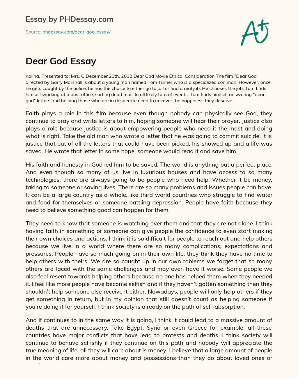 Dear God Essay essay