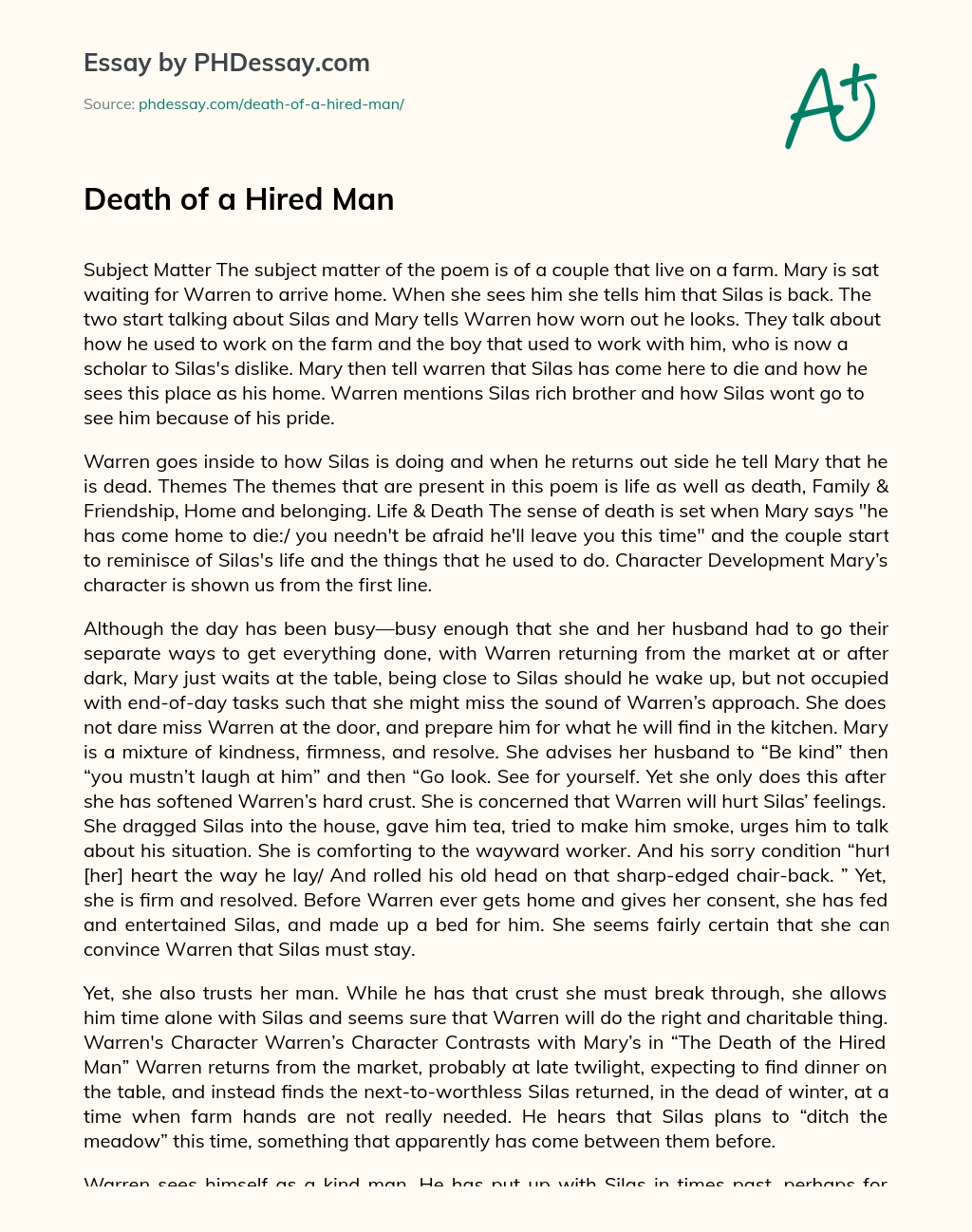 Death of a Hired Man essay