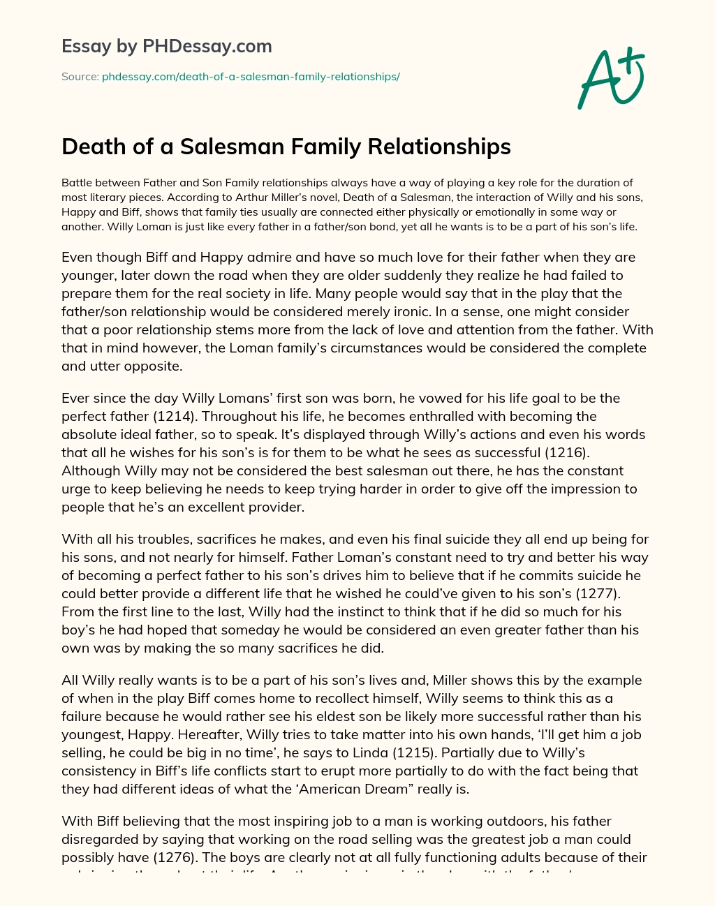 Death of a Salesman Family Relationships essay