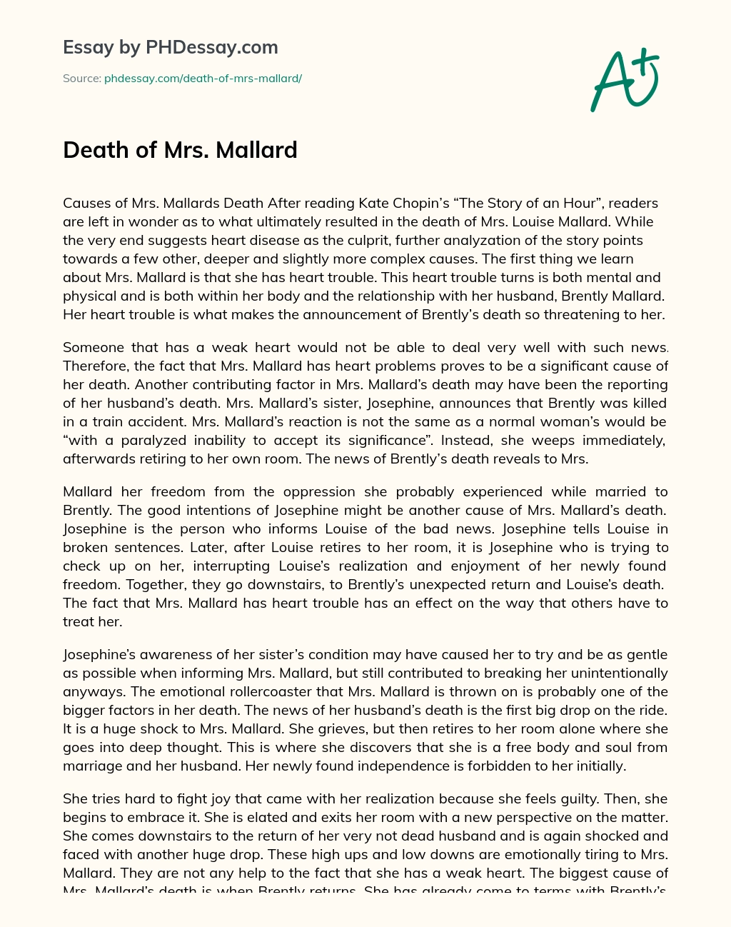 Death of Mrs. Mallard essay