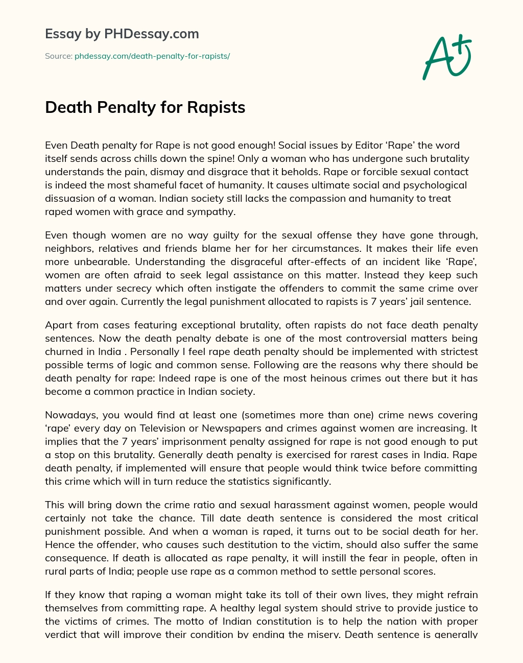 Death Penalty for Rapists essay