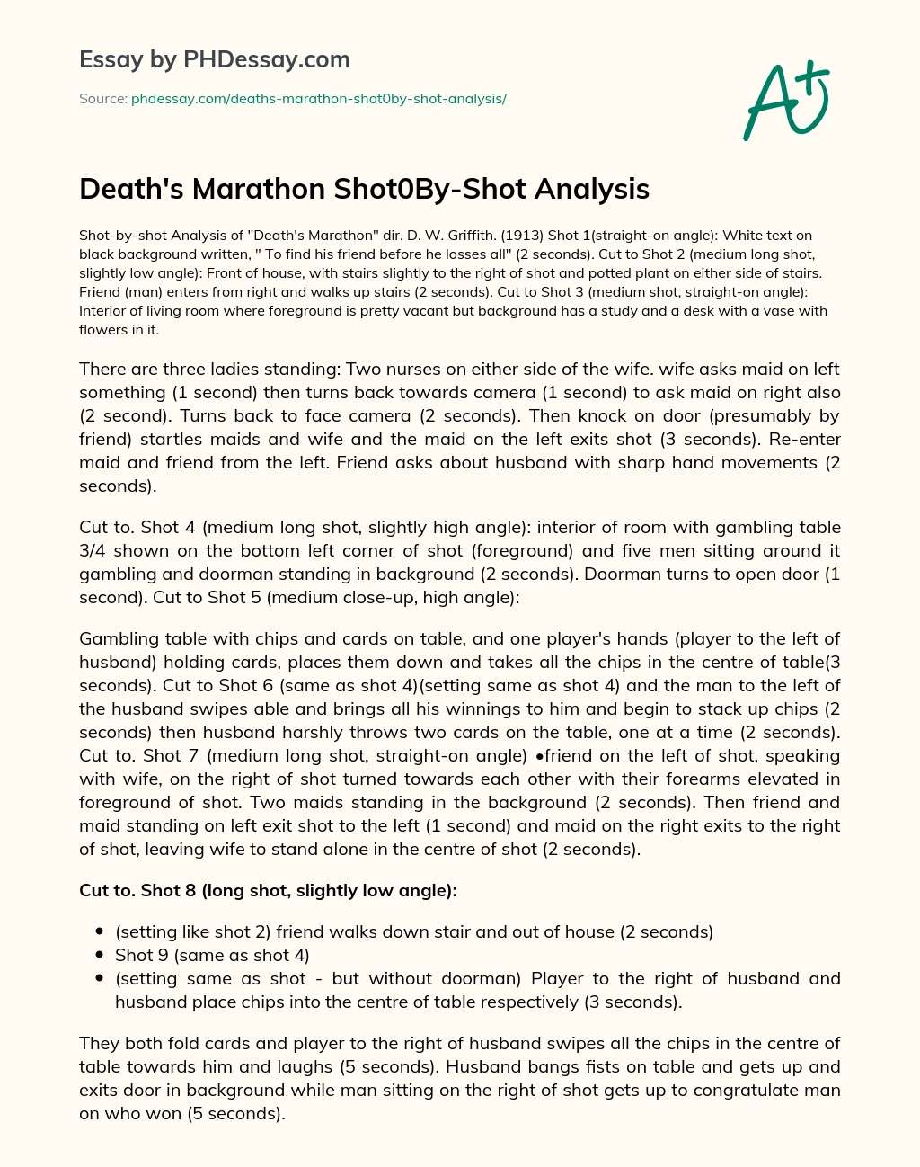 Death’s Marathon Shot0By-Shot Analysis essay