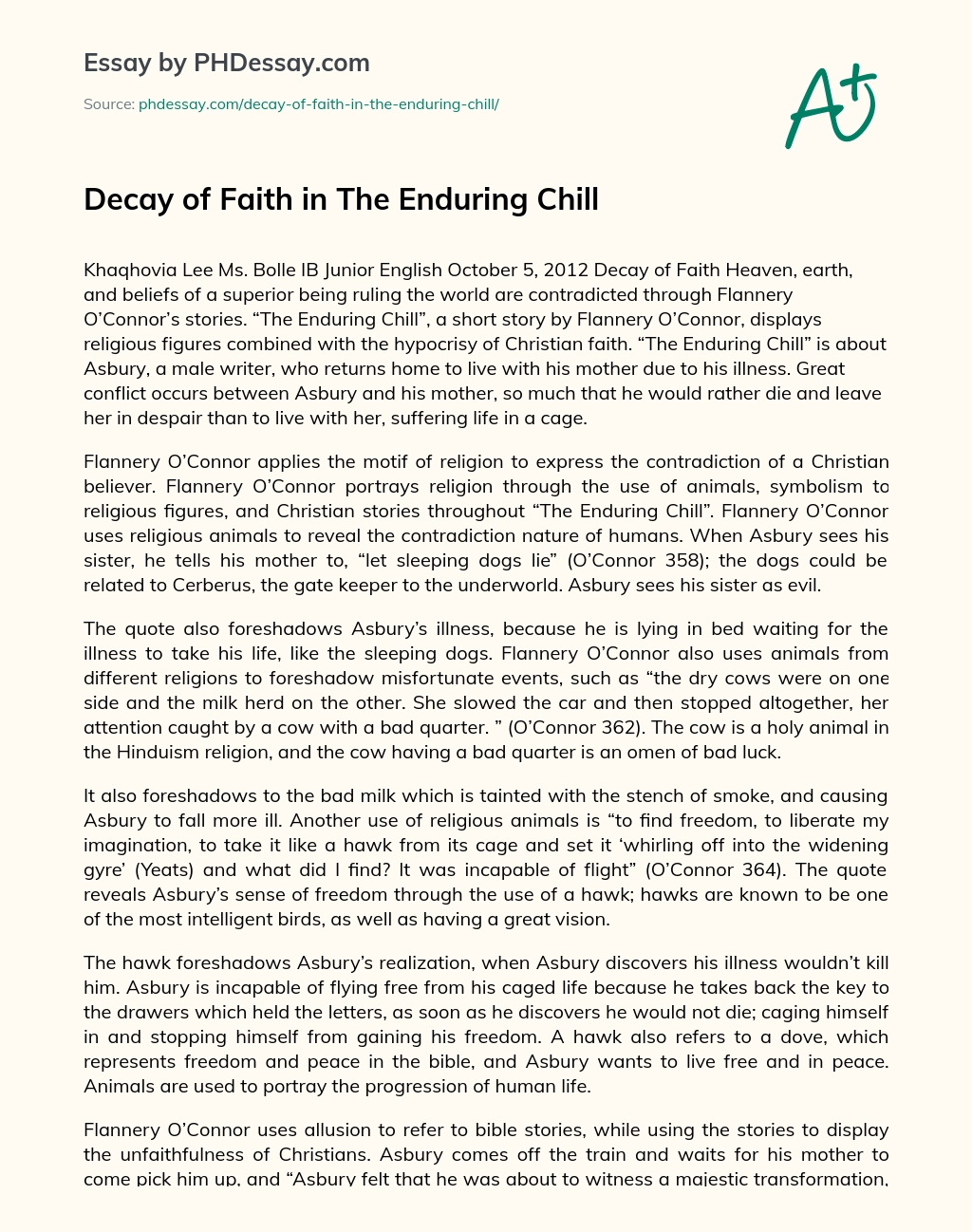 Decay of Faith in The Enduring Chill essay