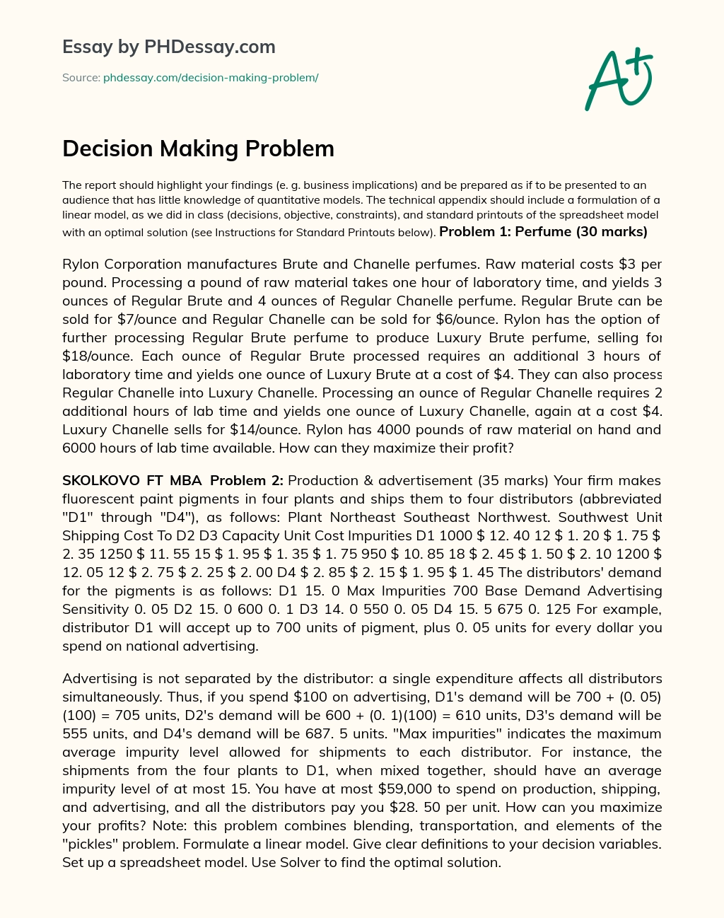 Decision Making Problem essay