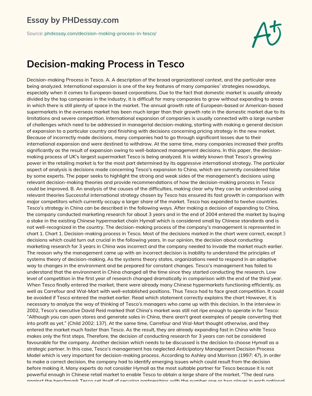Decision-making Process in Tesco essay