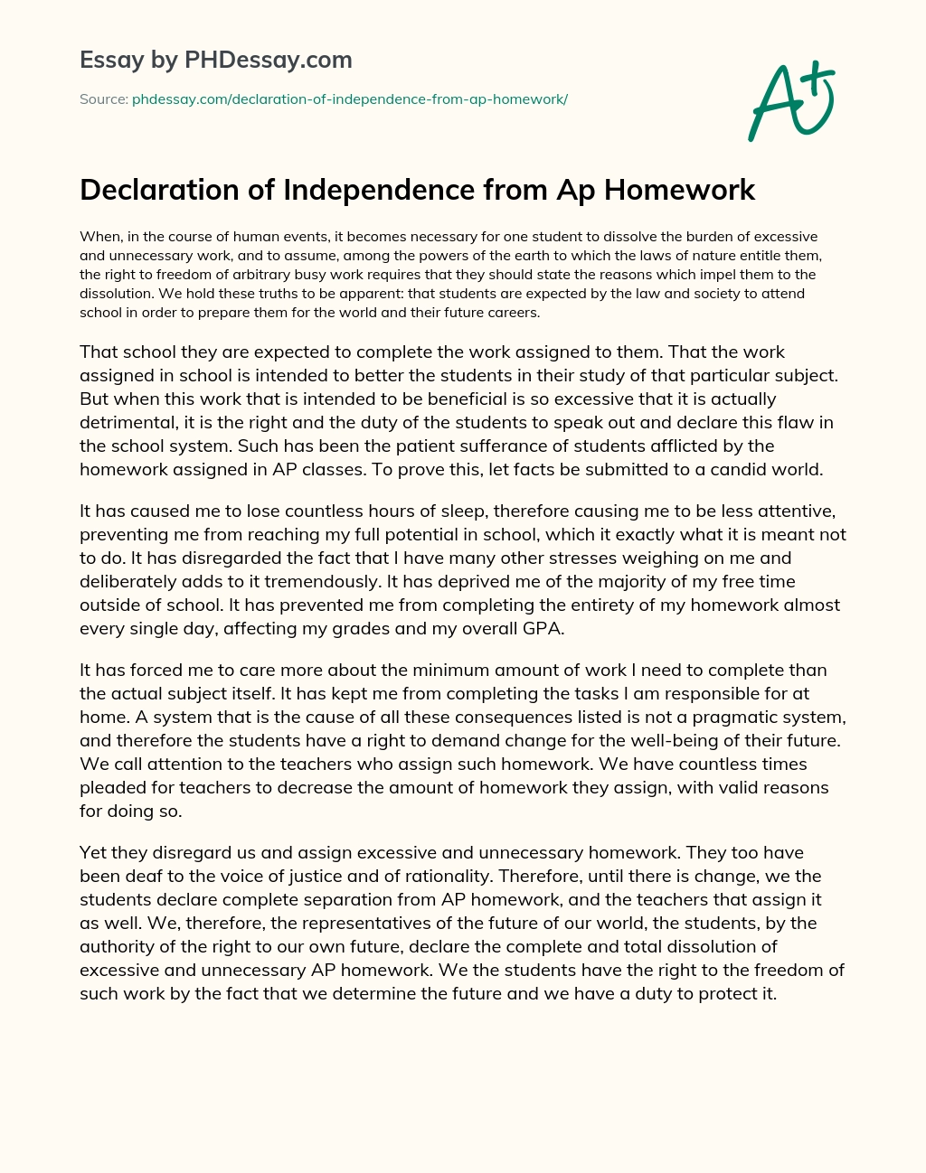 Declaration of Independence from Ap Homework essay