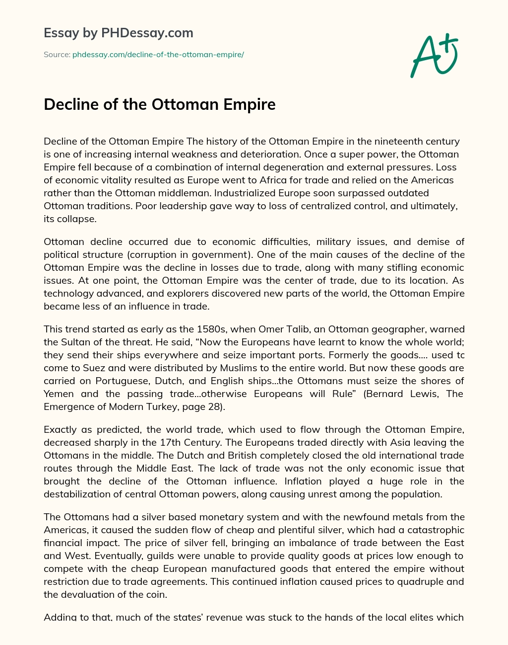Decline of the Ottoman Empire essay