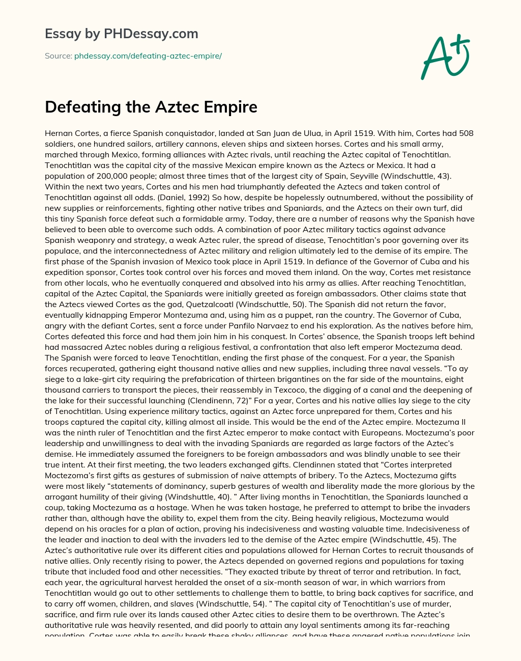 Defeating the Aztec Empire essay