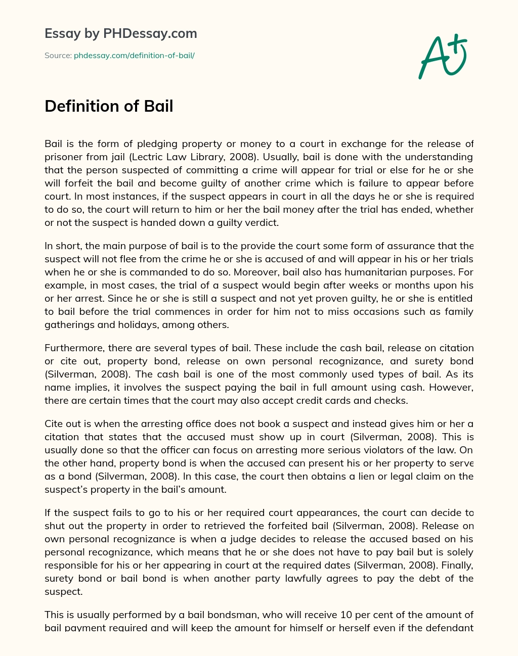 Definition of Bail essay