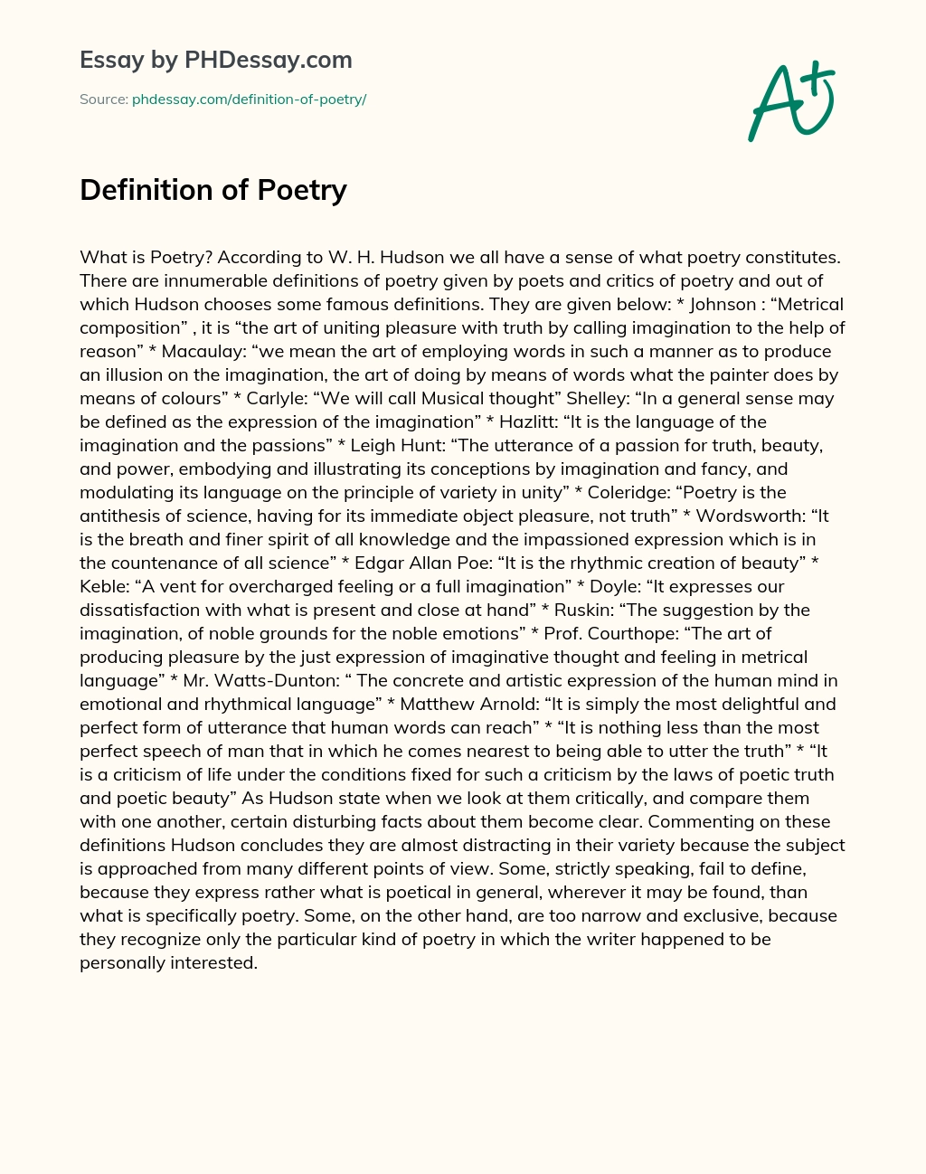 Definition of Poetry essay