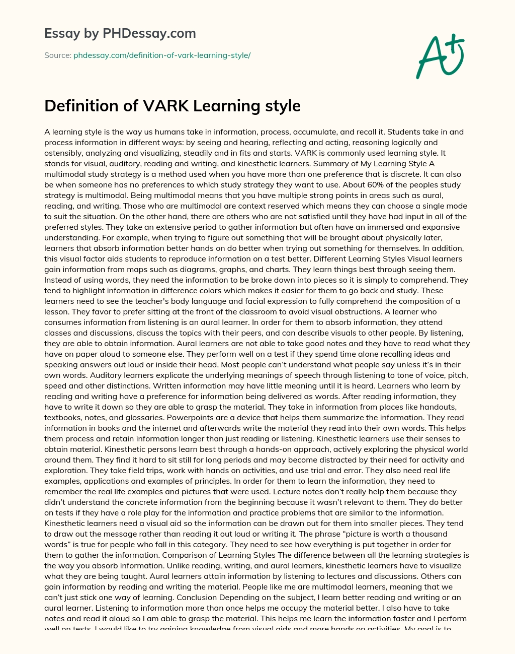 Definition of VARK Learning style essay