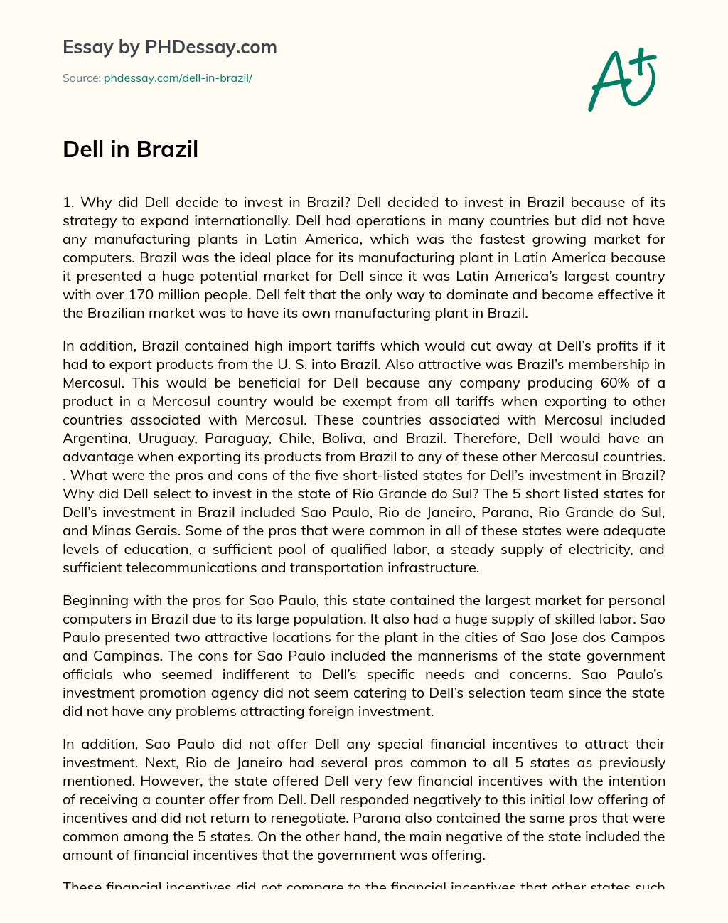 Dell in Brazil essay