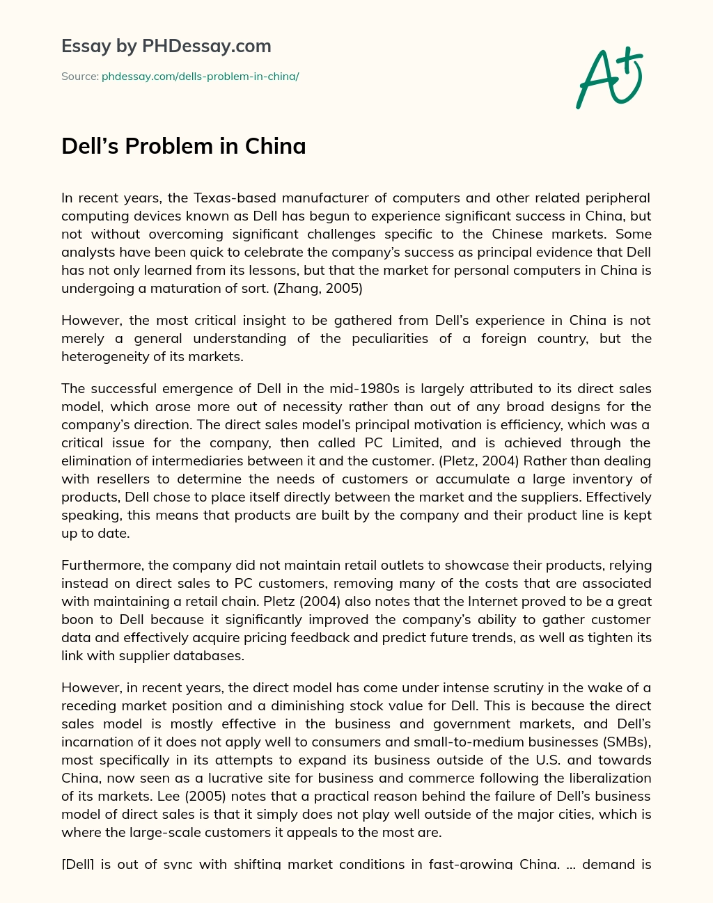 Dell’s Problem in China essay