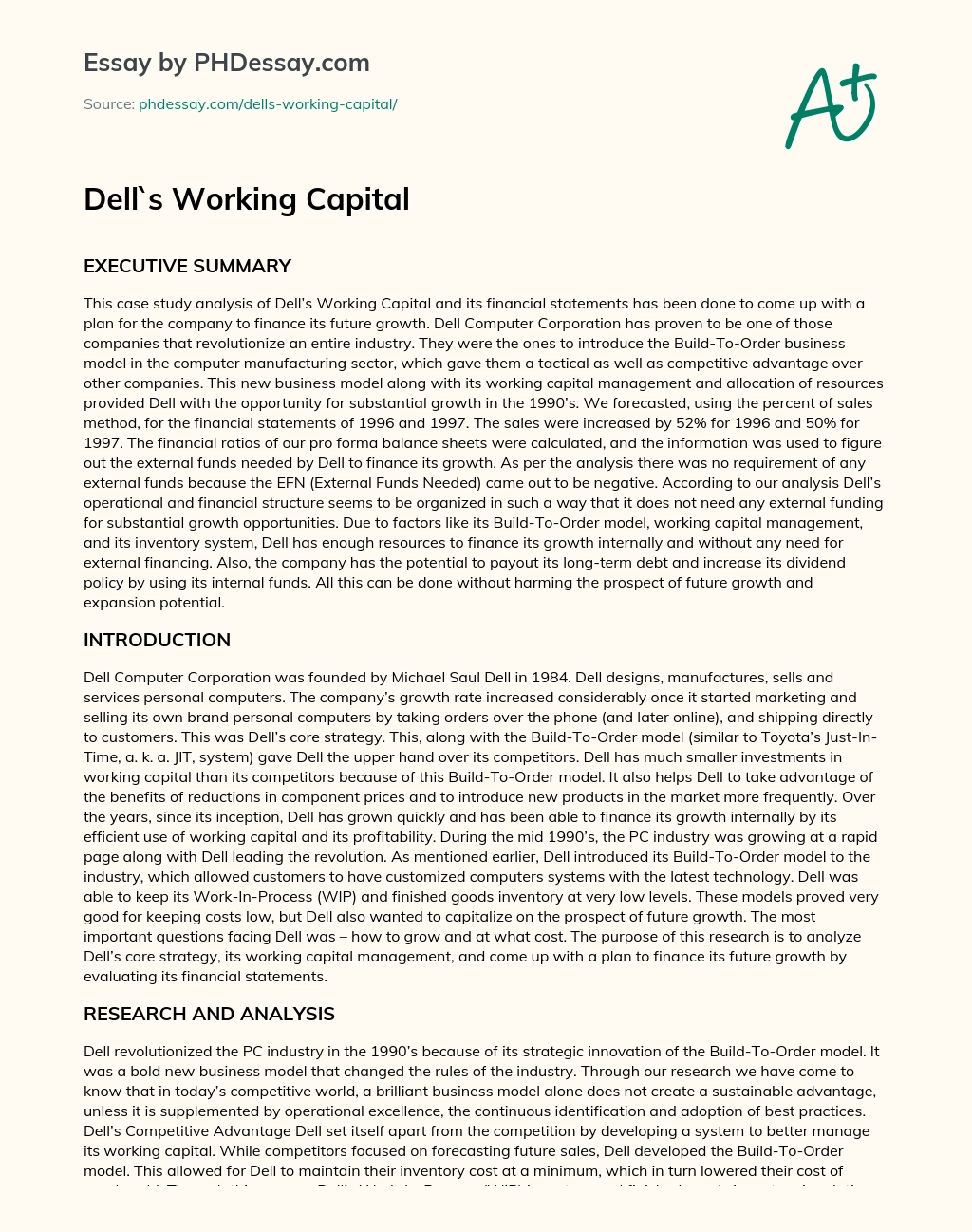 Dell`s Working Capital essay