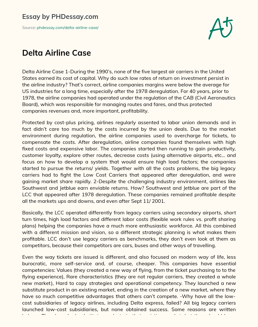 Delta Airline Case essay