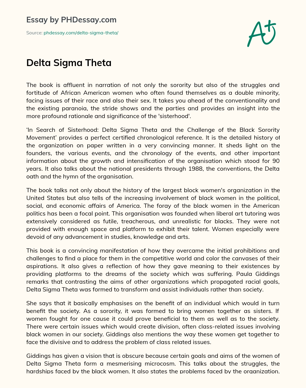 Delta Sigma Theta essay