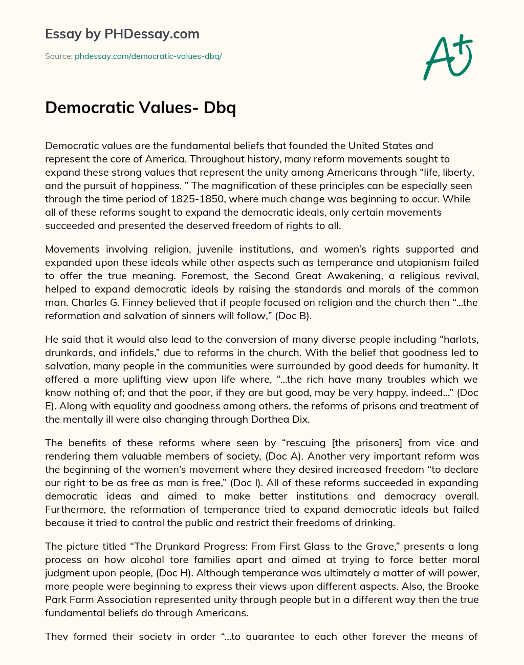 Democratic Values- Dbq essay