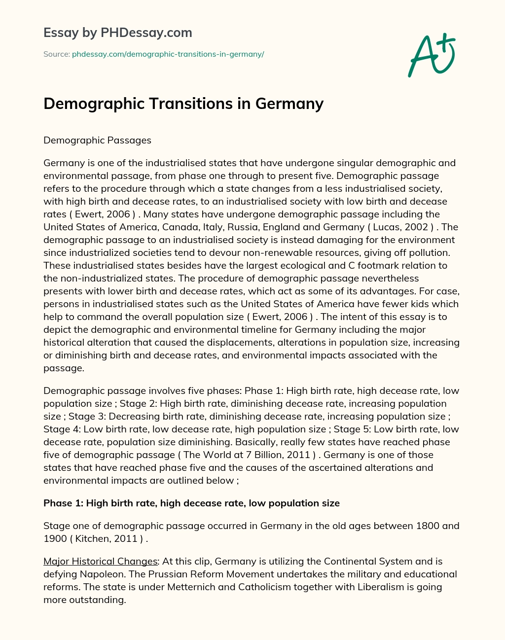 Demographic Transitions in Germany essay
