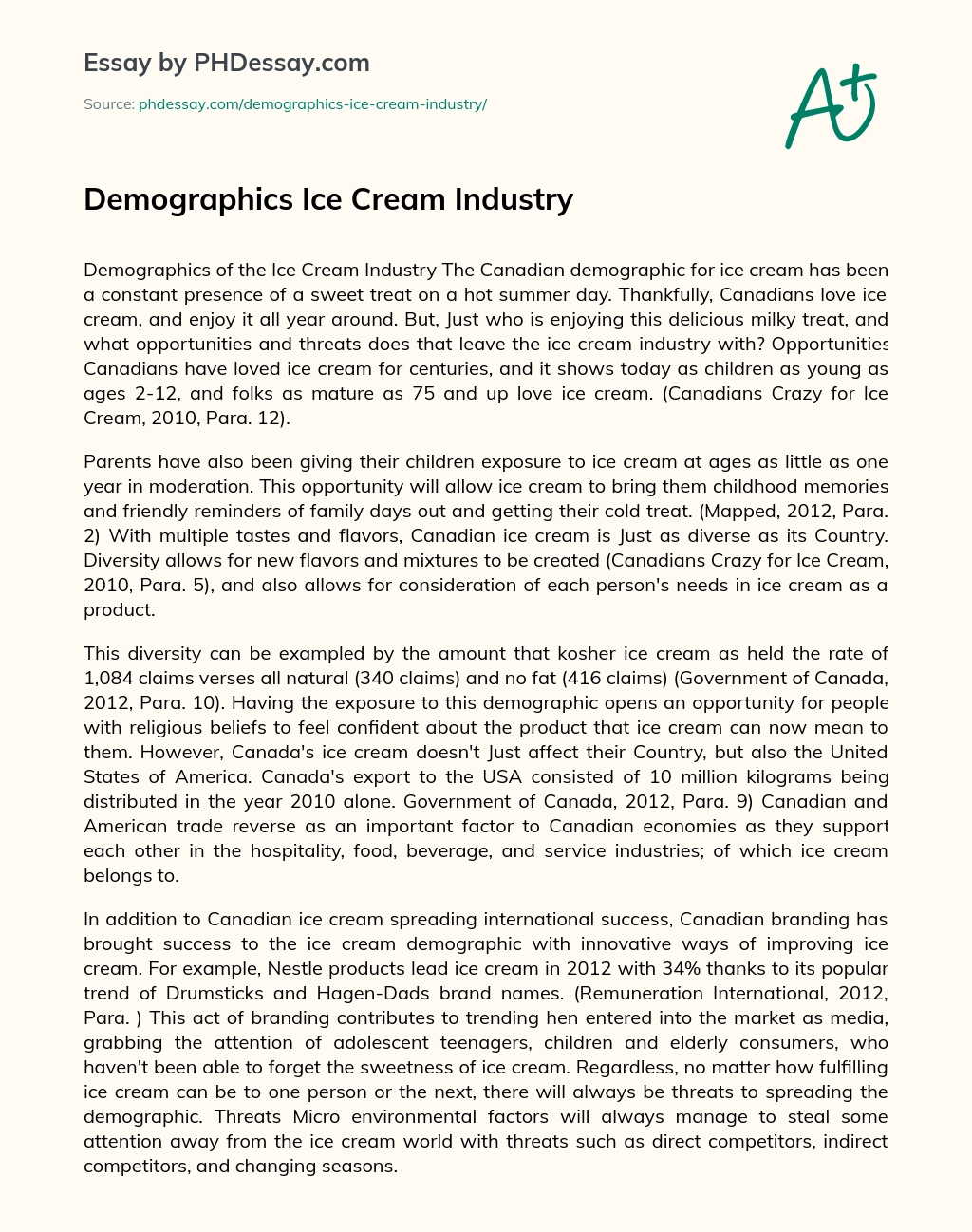 Demographics Ice Cream Industry essay