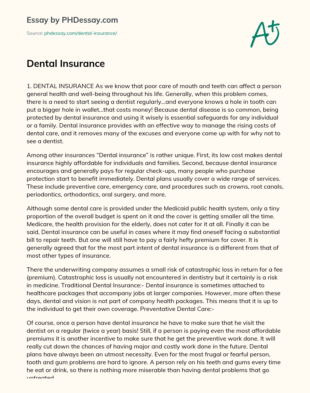Dental Insurance essay